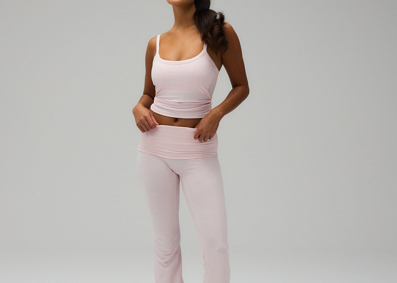 Exercere Tights Rib Fold Over Pants - Soft Pink