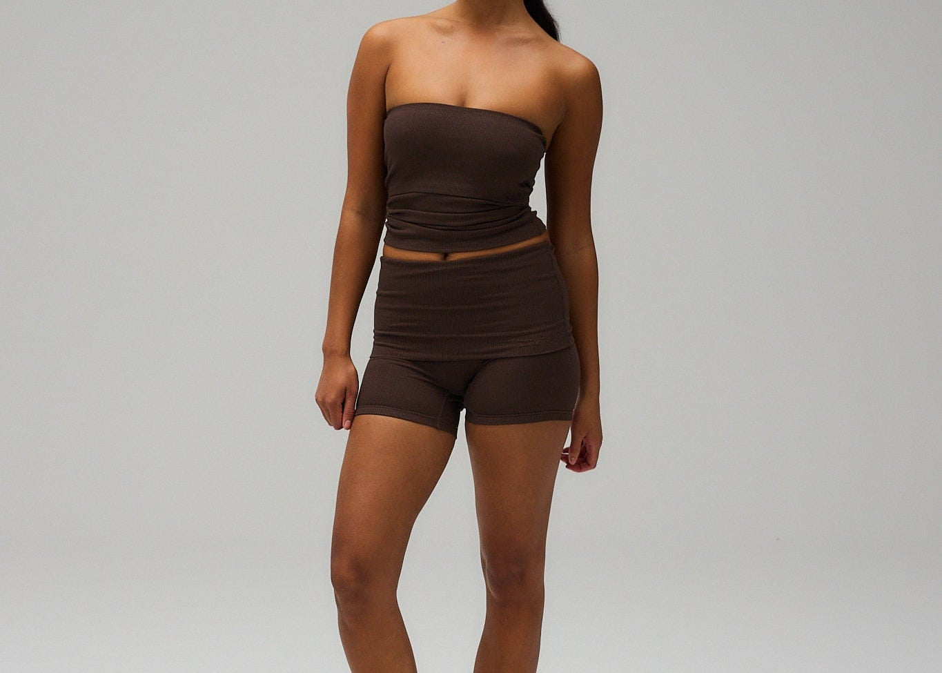 Exercere Shorts Rib Fold Over Shorts - Pecan Brown