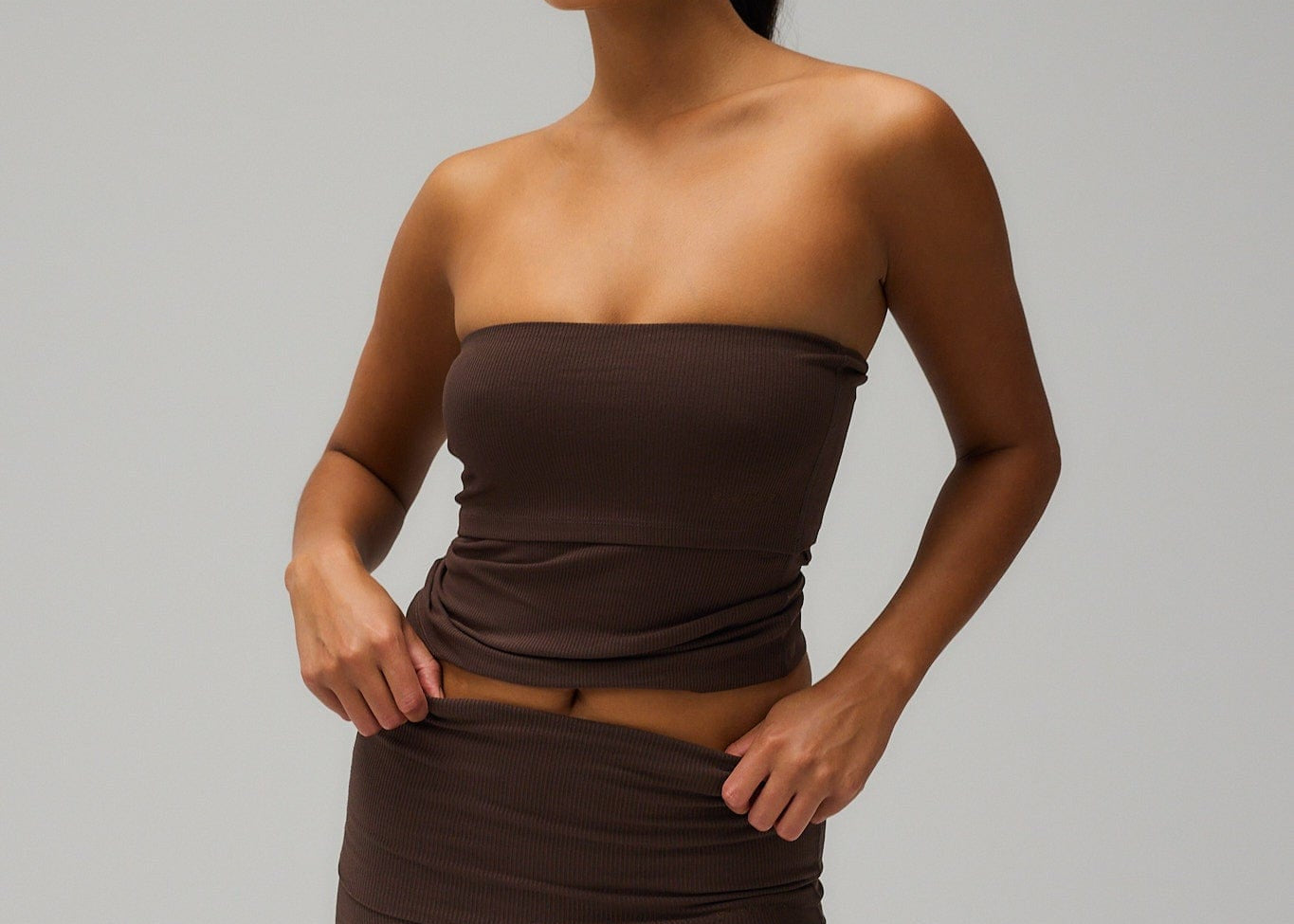 Exercere Shorts Rib Fold Over Shorts - Pecan Brown