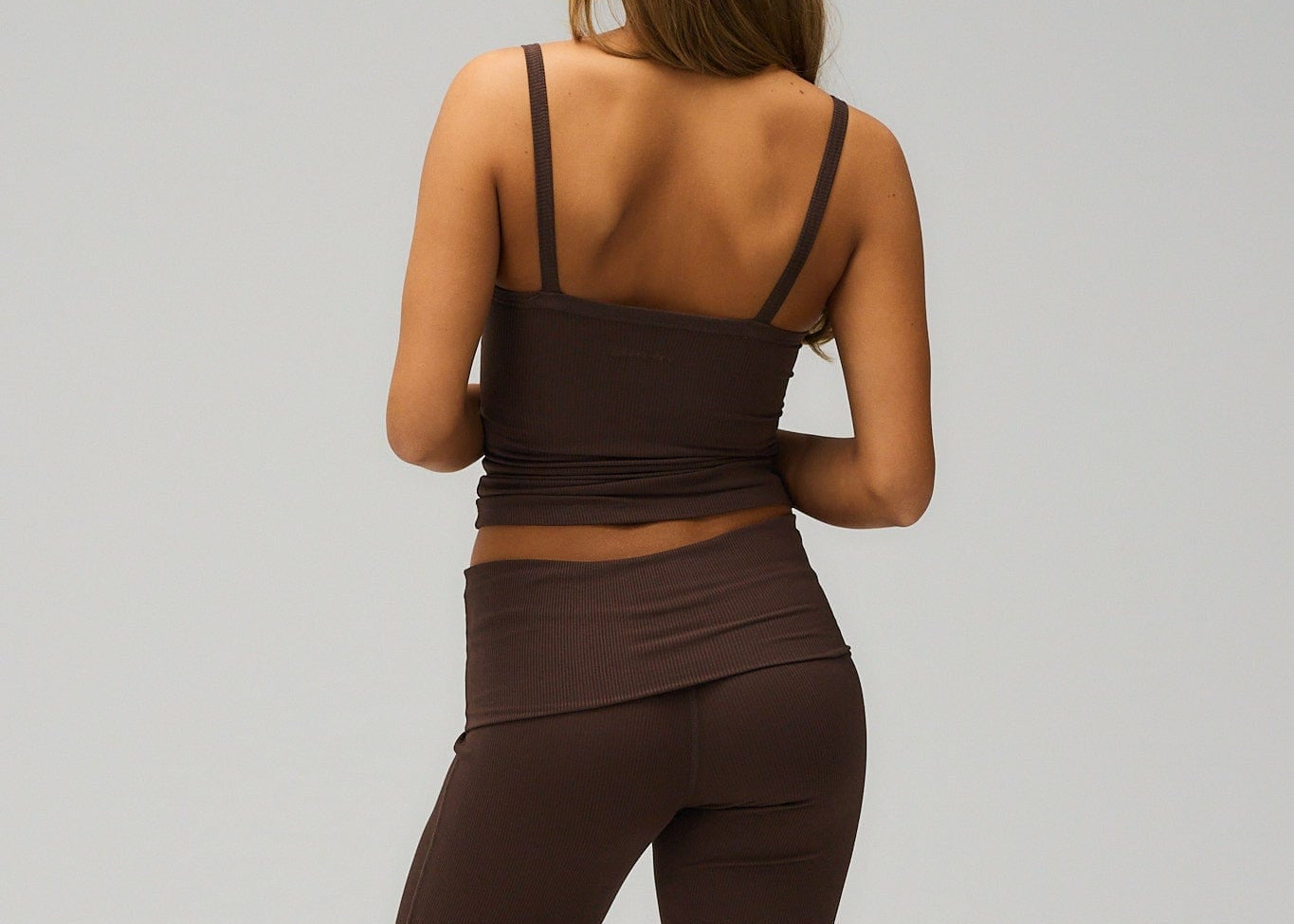 Exercere Tights Rib Fold Over Pants - Pecan Brown