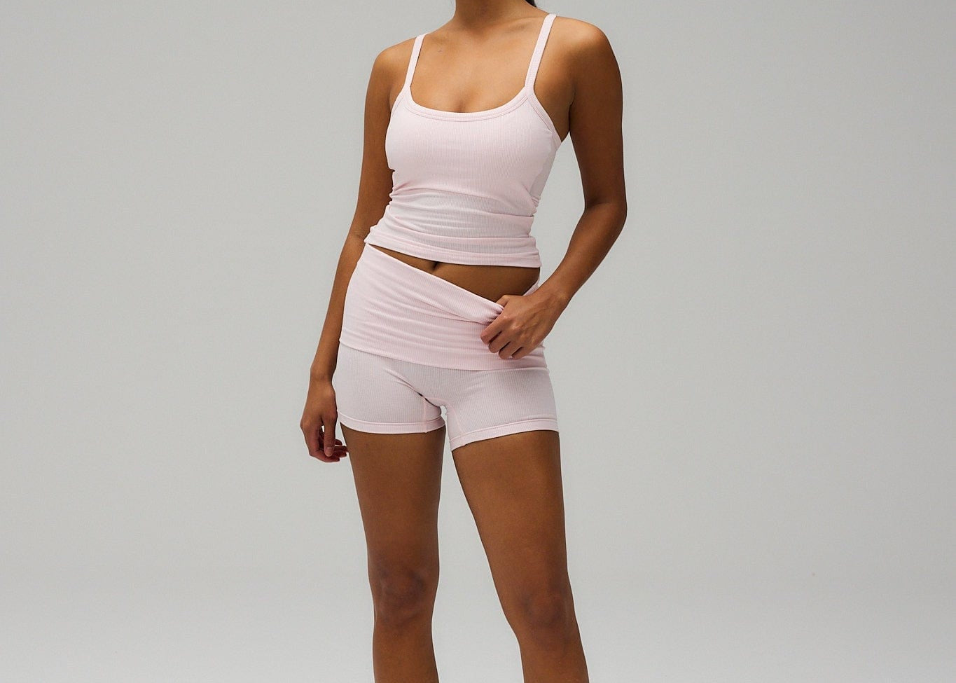 Exercere Shorts Rib Fold Over Shorts - Soft Pink