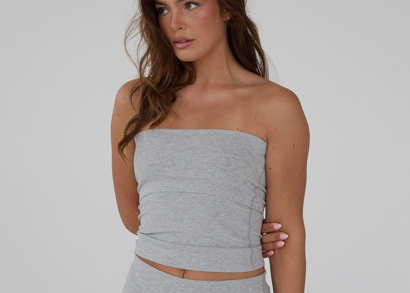 Exercere Tops Rib Tube Top - Grey Melange