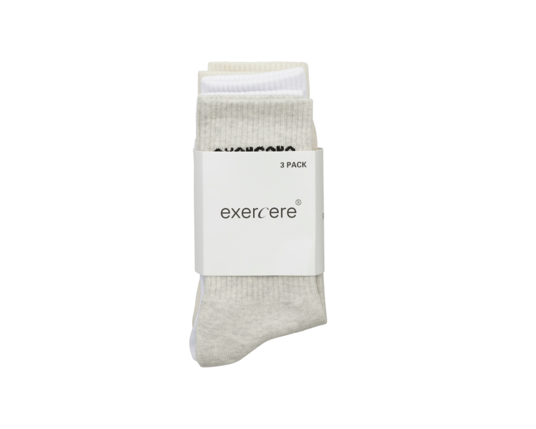 Exercere Socks One Size 3 pack socks - White, Grey, Beige