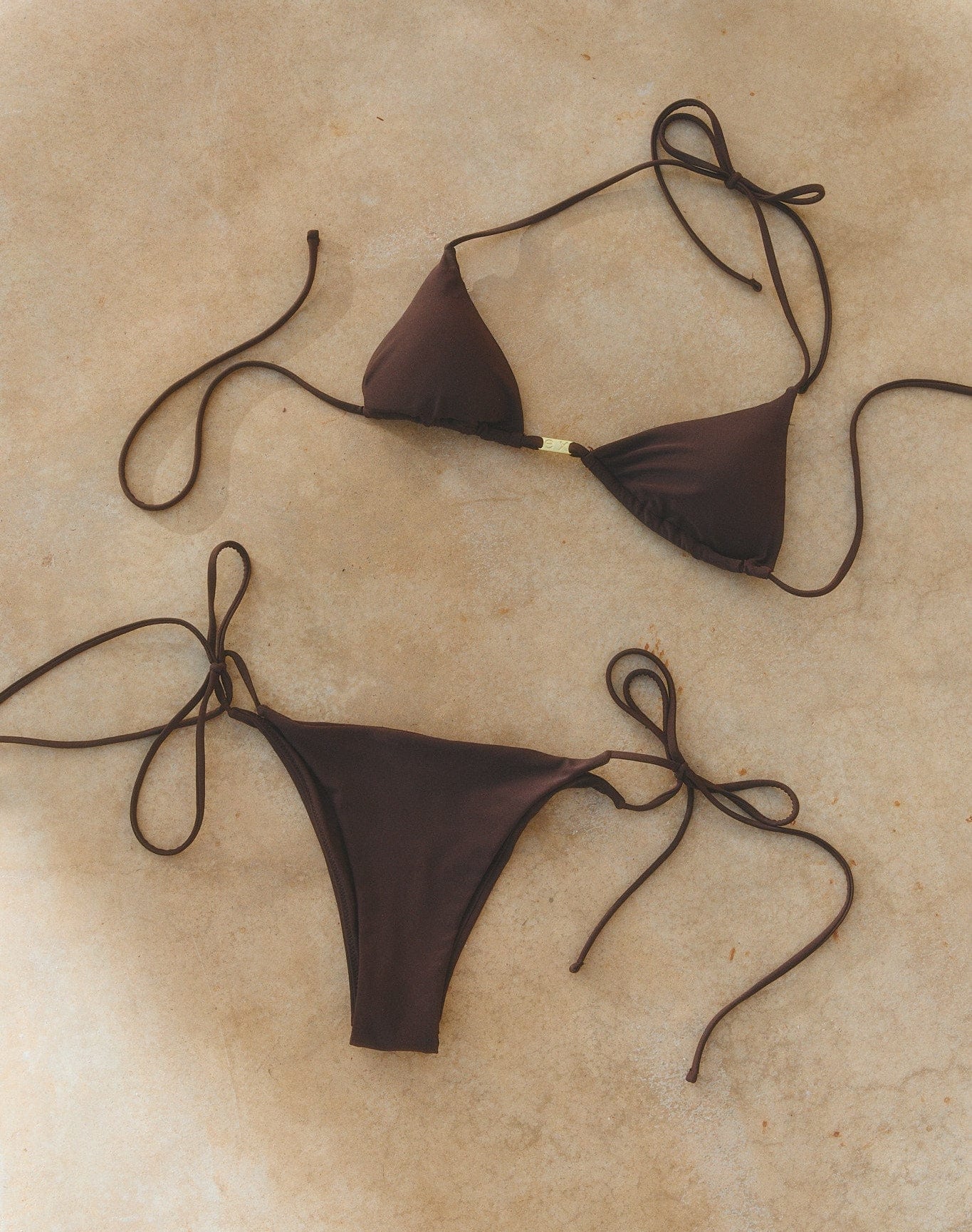 Exercere Bikini Bottom Tie Strap Bikini Bottom - Pecan Brown