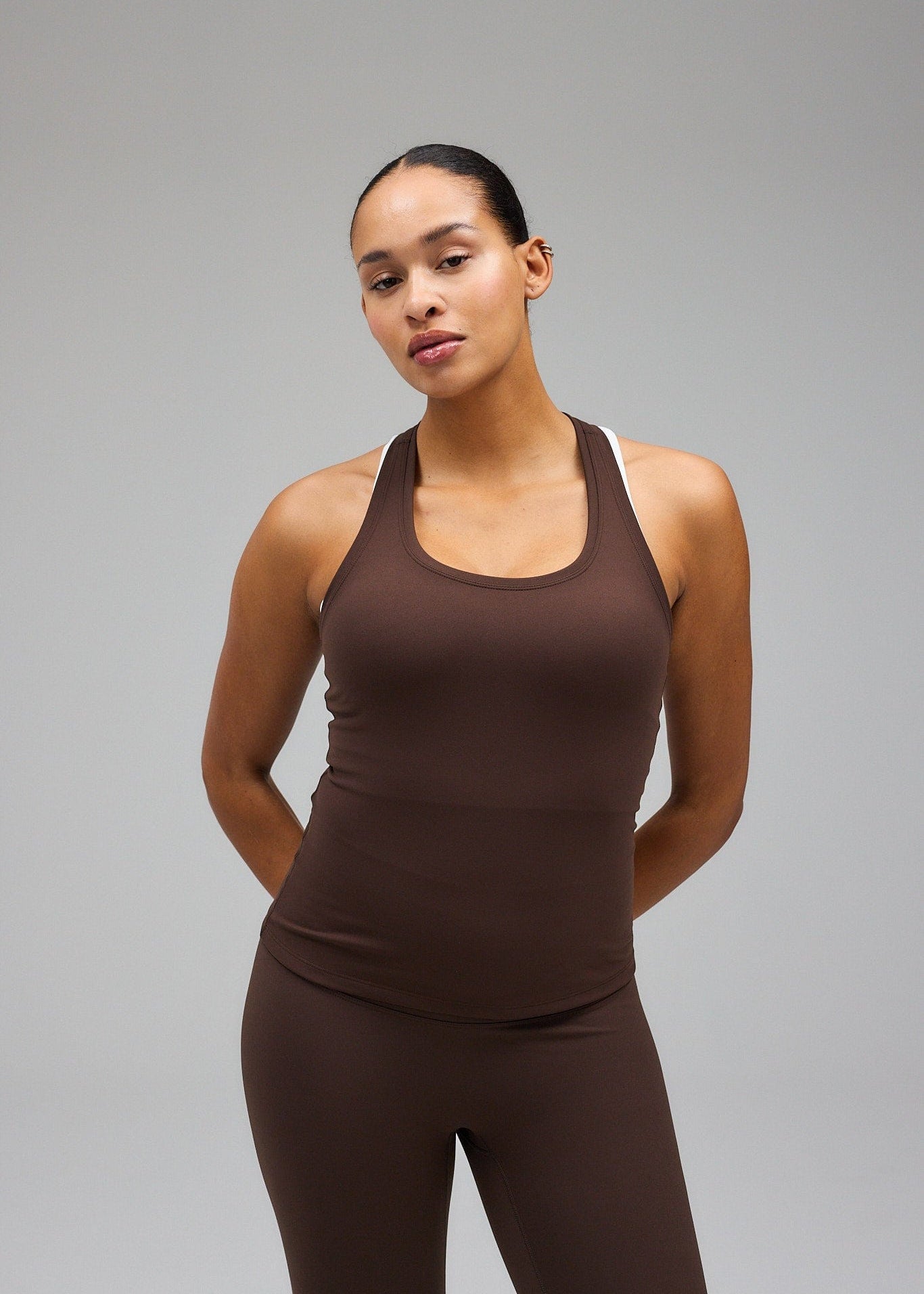 Exercere Tops Neaty Racer Tank Top - Pecan Brown
