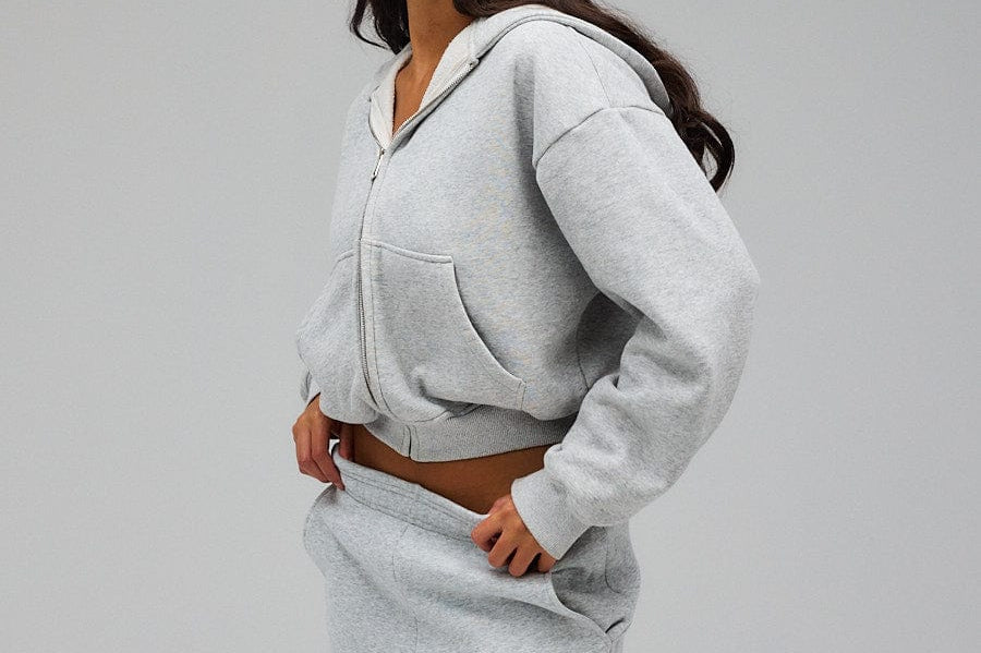 Exercere Blouses Cropped Zip Hoodie - Grey