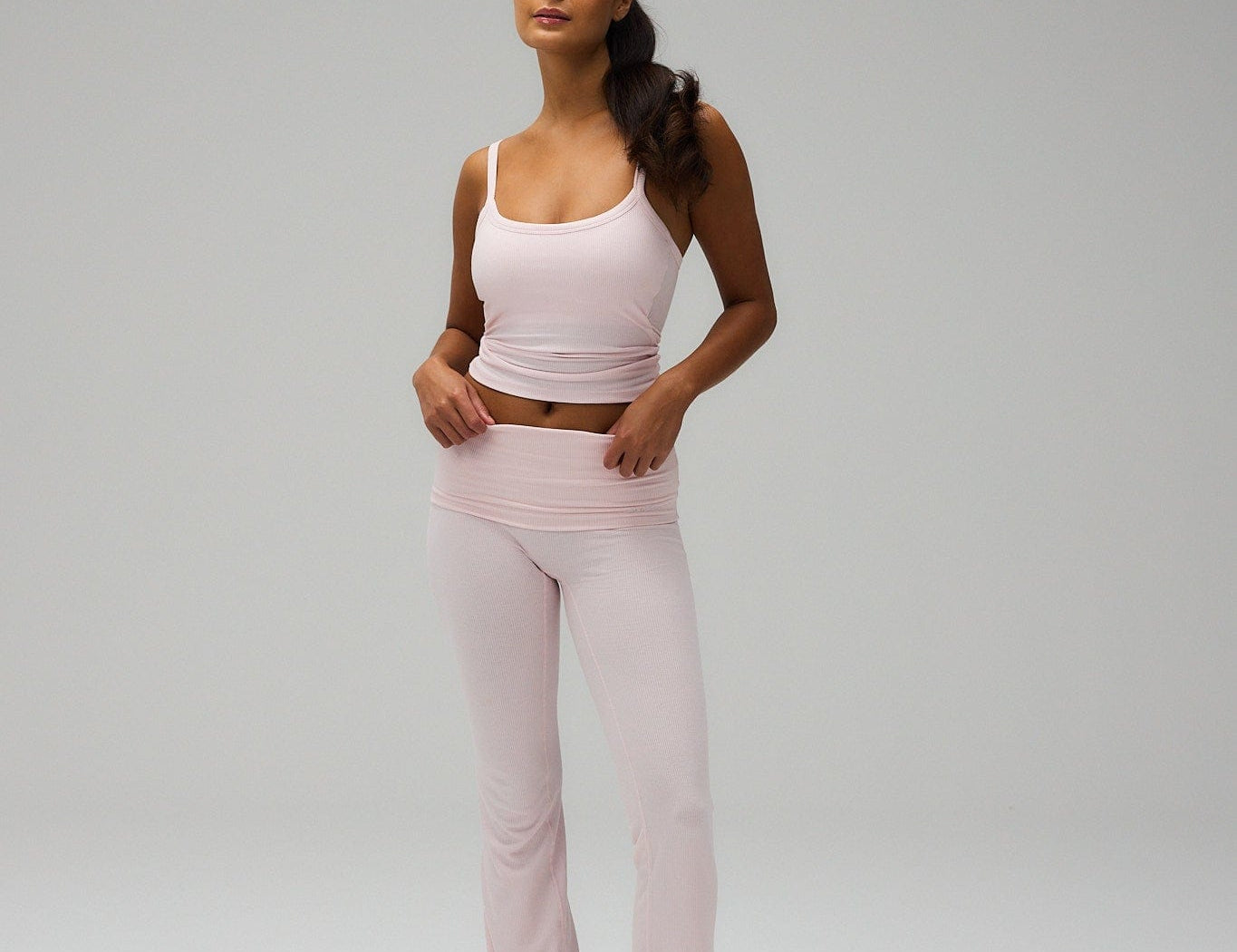 Exercere Tights Rib Fold Over Pants - Soft Pink