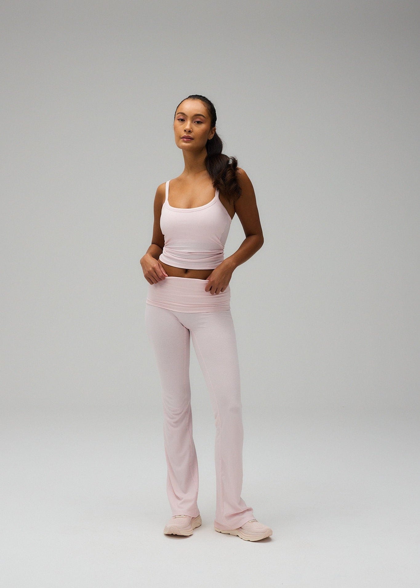 Exercere Tights Rib Fold Over Pants - Soft Pink