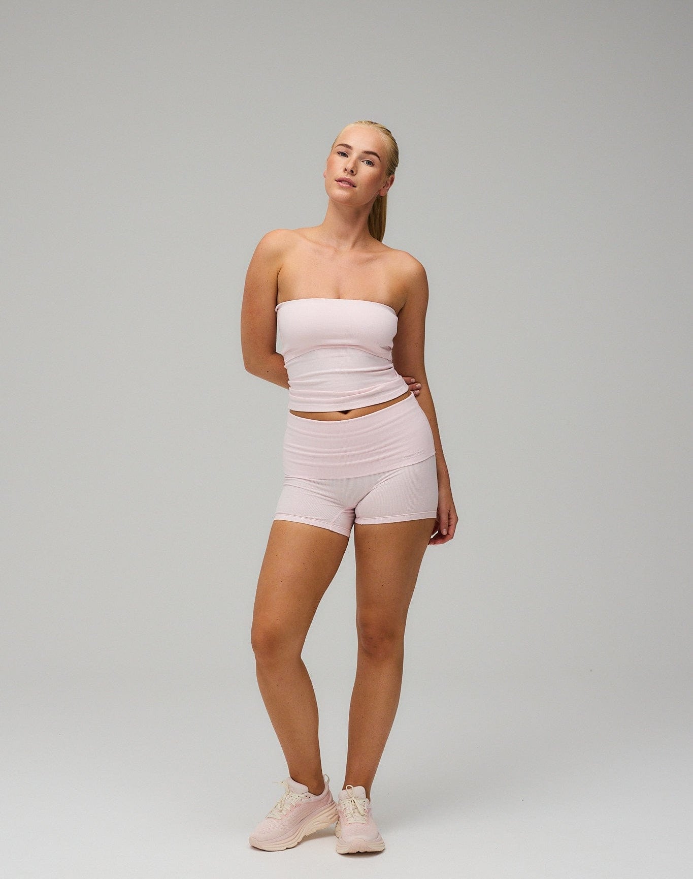 Exercere Shorts Rib Fold Over Shorts - Soft Pink