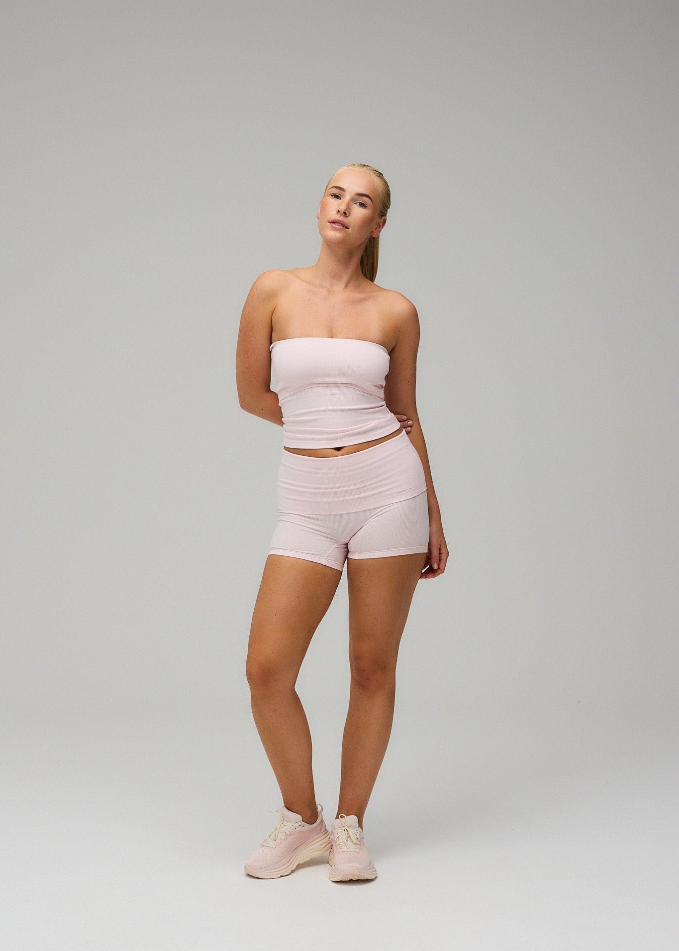 Exercere Shorts Rib Fold Over Shorts - Soft Pink