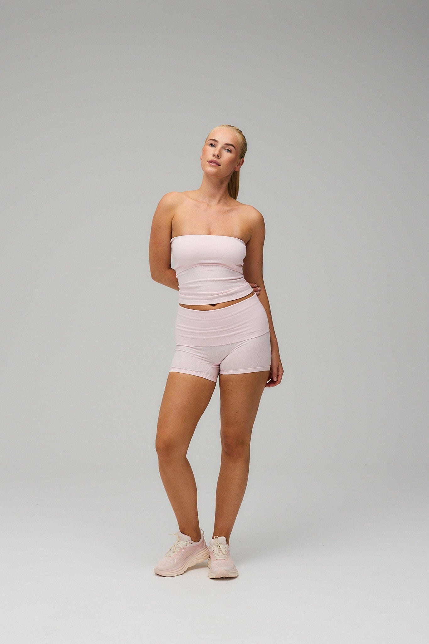 Exercere Shorts Rib Fold Over Shorts - Soft Pink