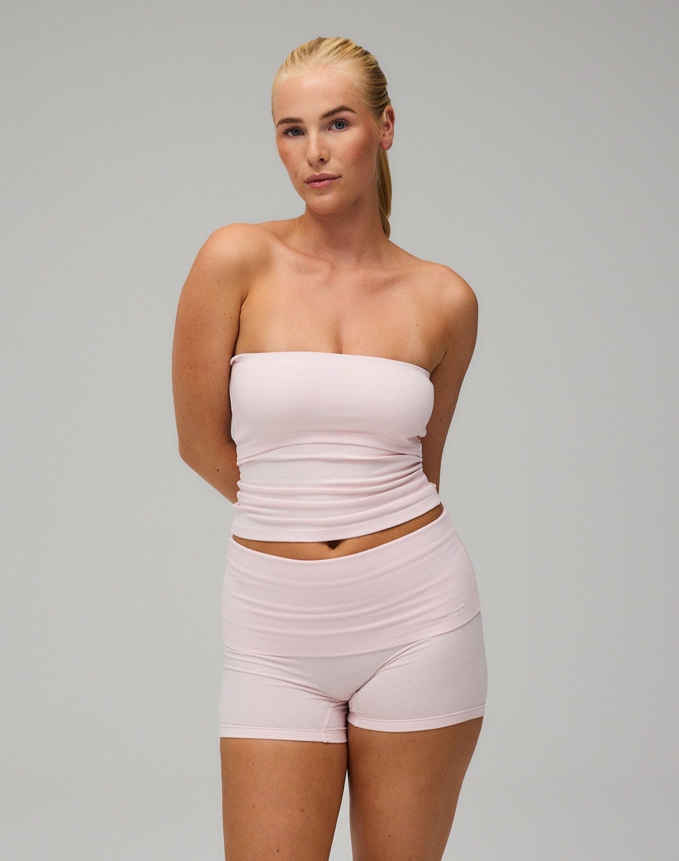Exercere Shorts Rib Fold Over Shorts - Soft Pink