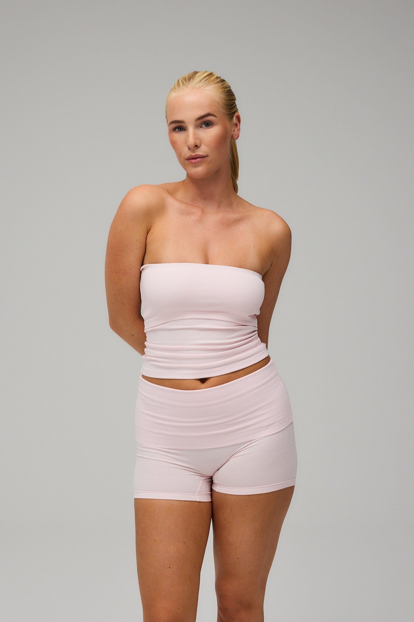 Exercere Shorts Rib Fold Over Shorts - Soft Pink
