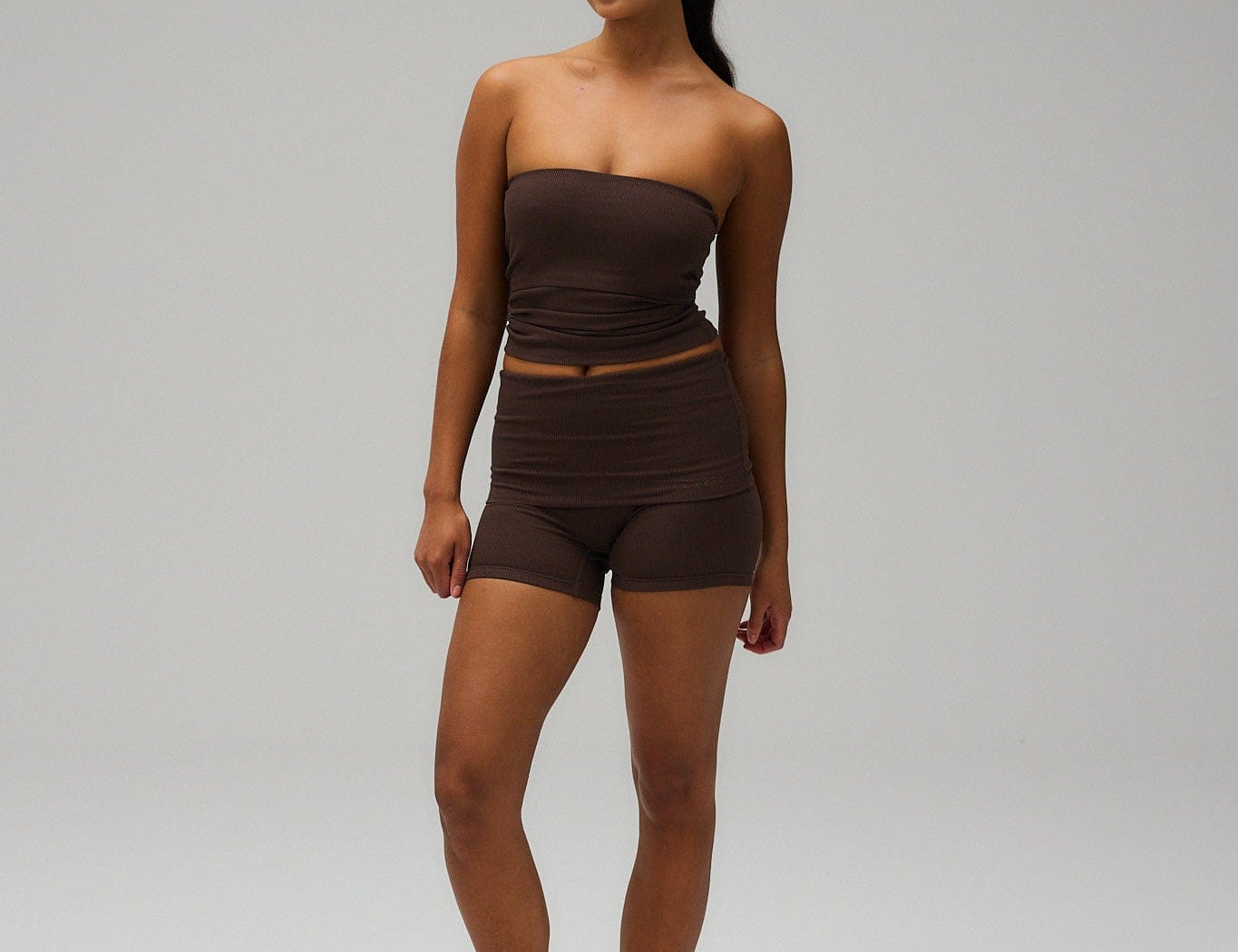 Exercere Shorts Rib Fold Over Shorts - Pecan Brown