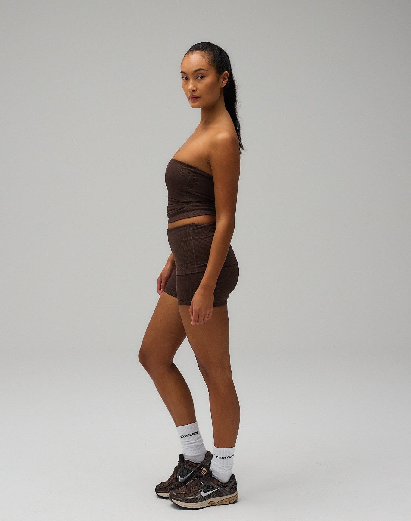 Exercere Shorts Rib Fold Over Shorts - Pecan Brown