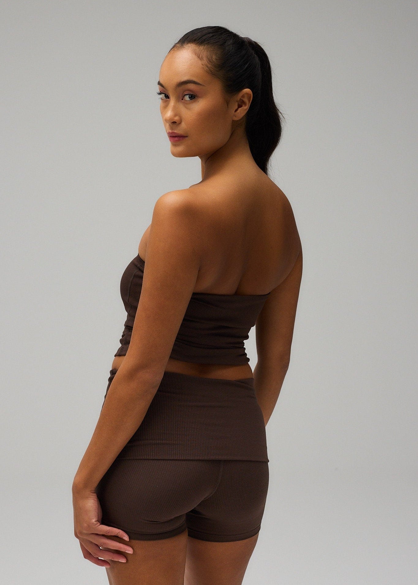 Exercere Shorts Rib Fold Over Shorts - Pecan Brown