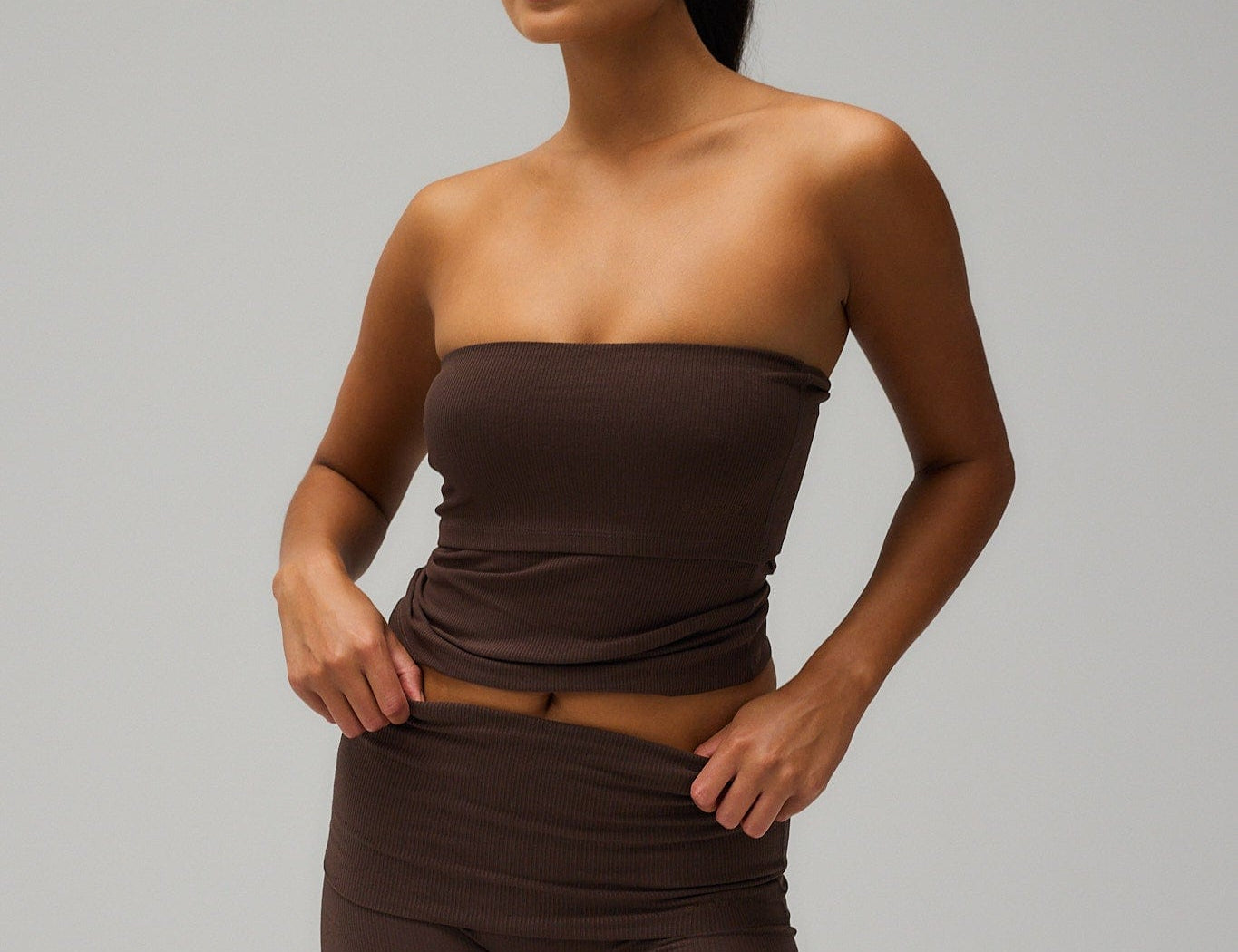 Exercere Shorts Rib Fold Over Shorts - Pecan Brown