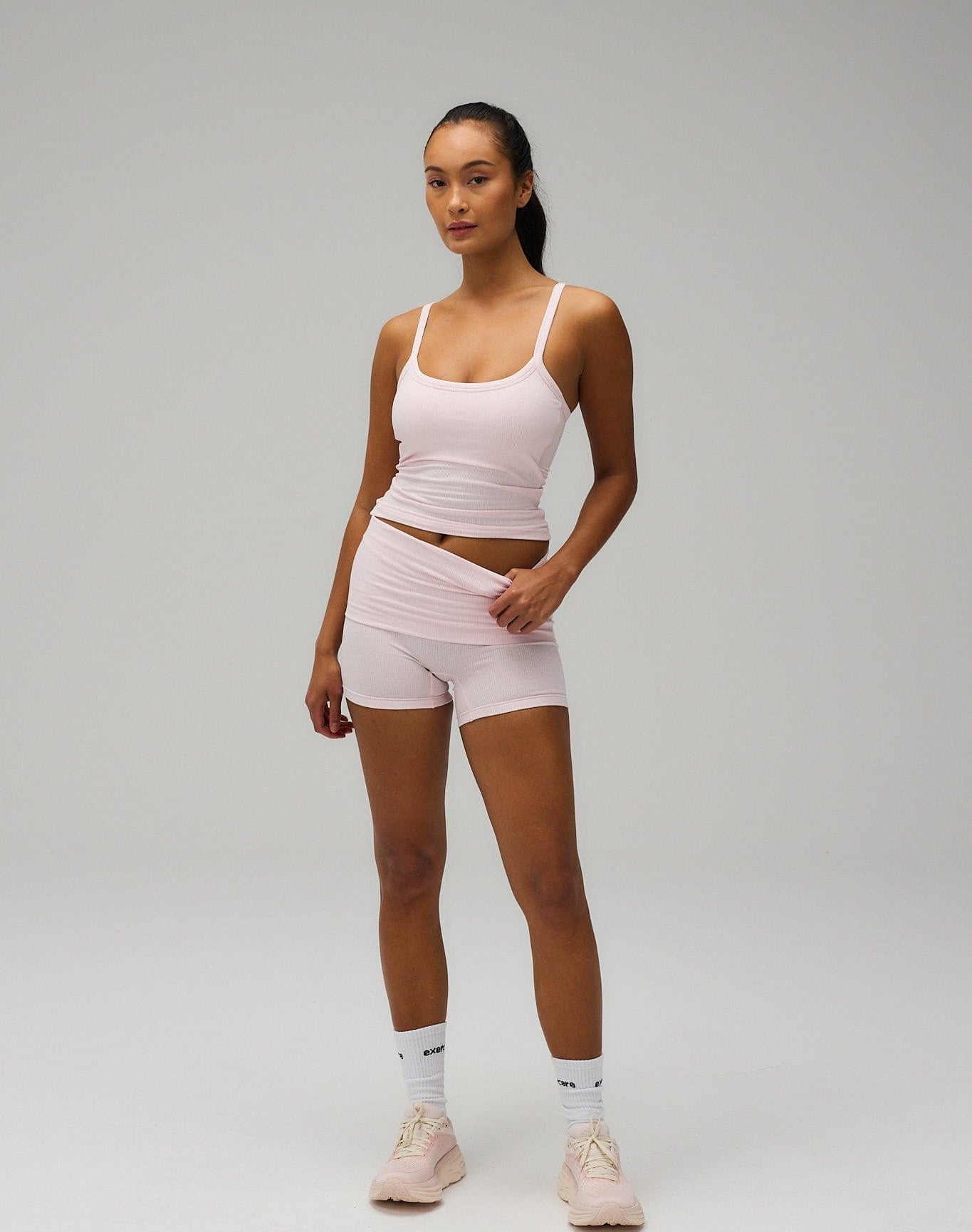 Exercere Shorts Rib Fold Over Shorts - Soft Pink