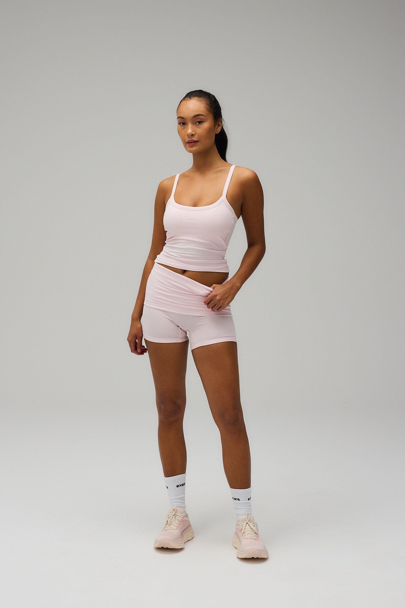 Exercere Shorts Rib Fold Over Shorts - Soft Pink