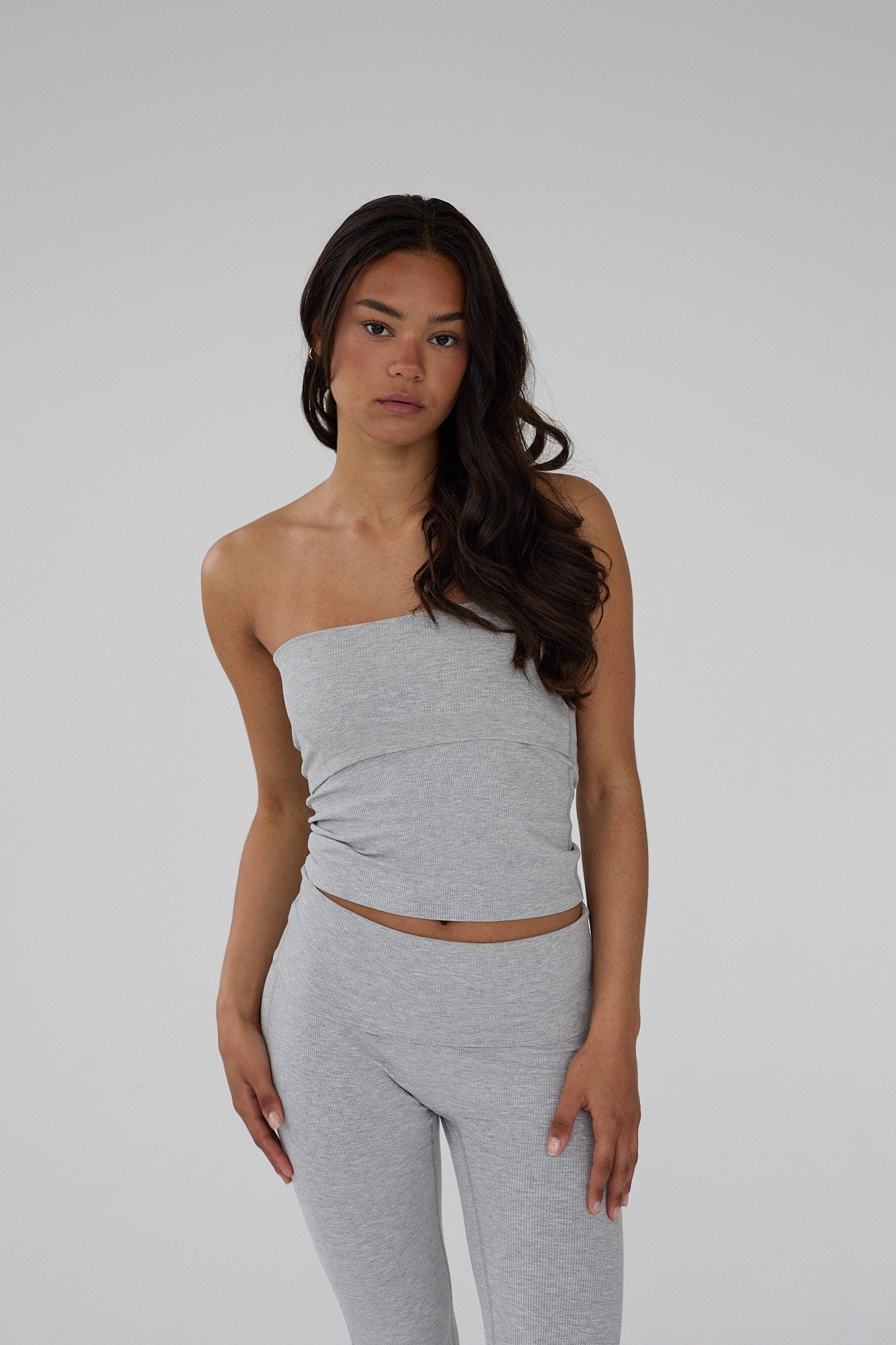 Exercere Tops Rib Tube Top - Grey Melange