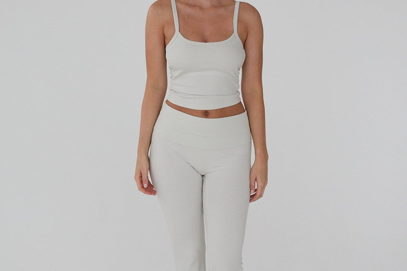 Exercere Tights Rib Fold Over Pants - Vanilla