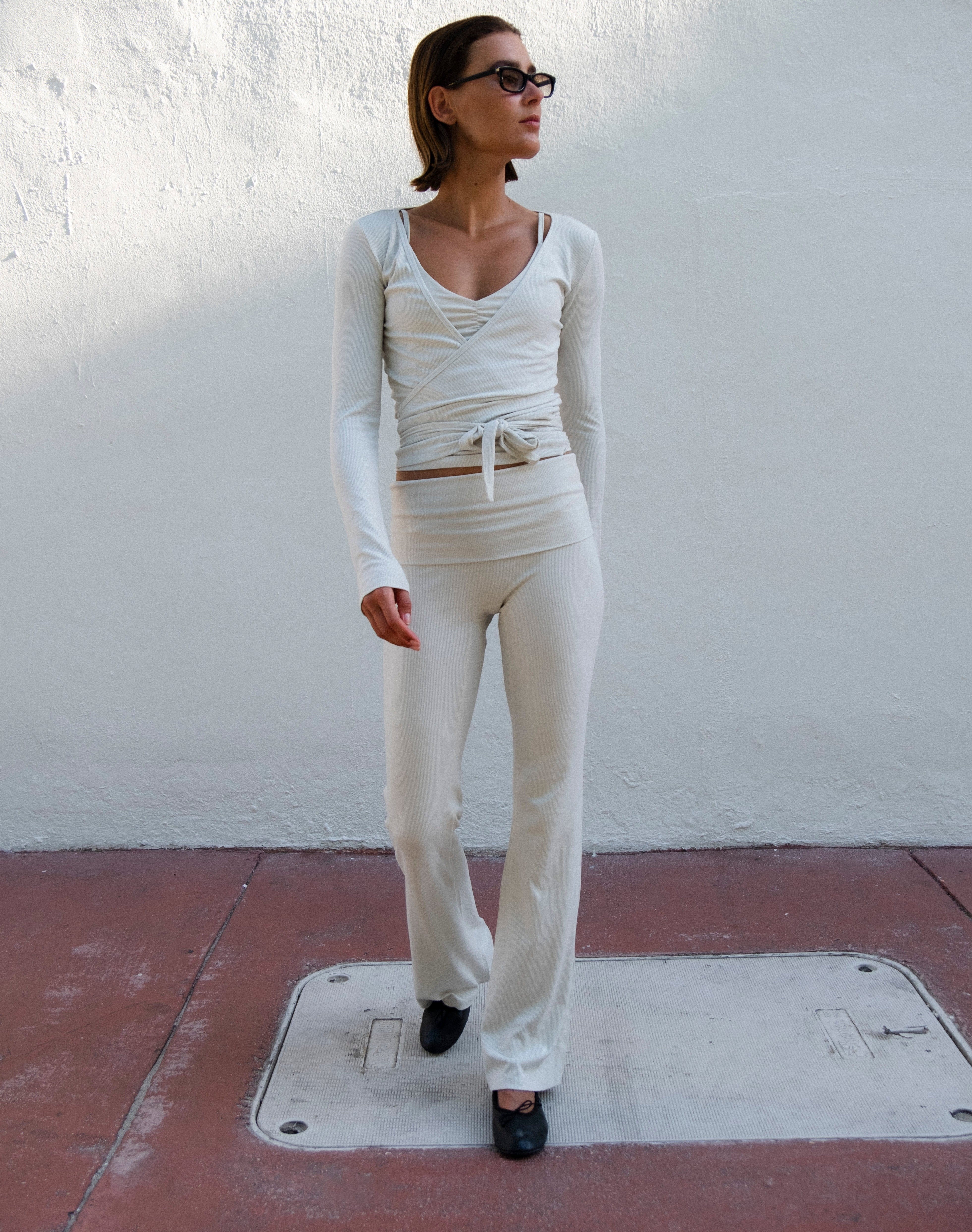 Exercere Tights Rib Fold Over Pants - Vanilla