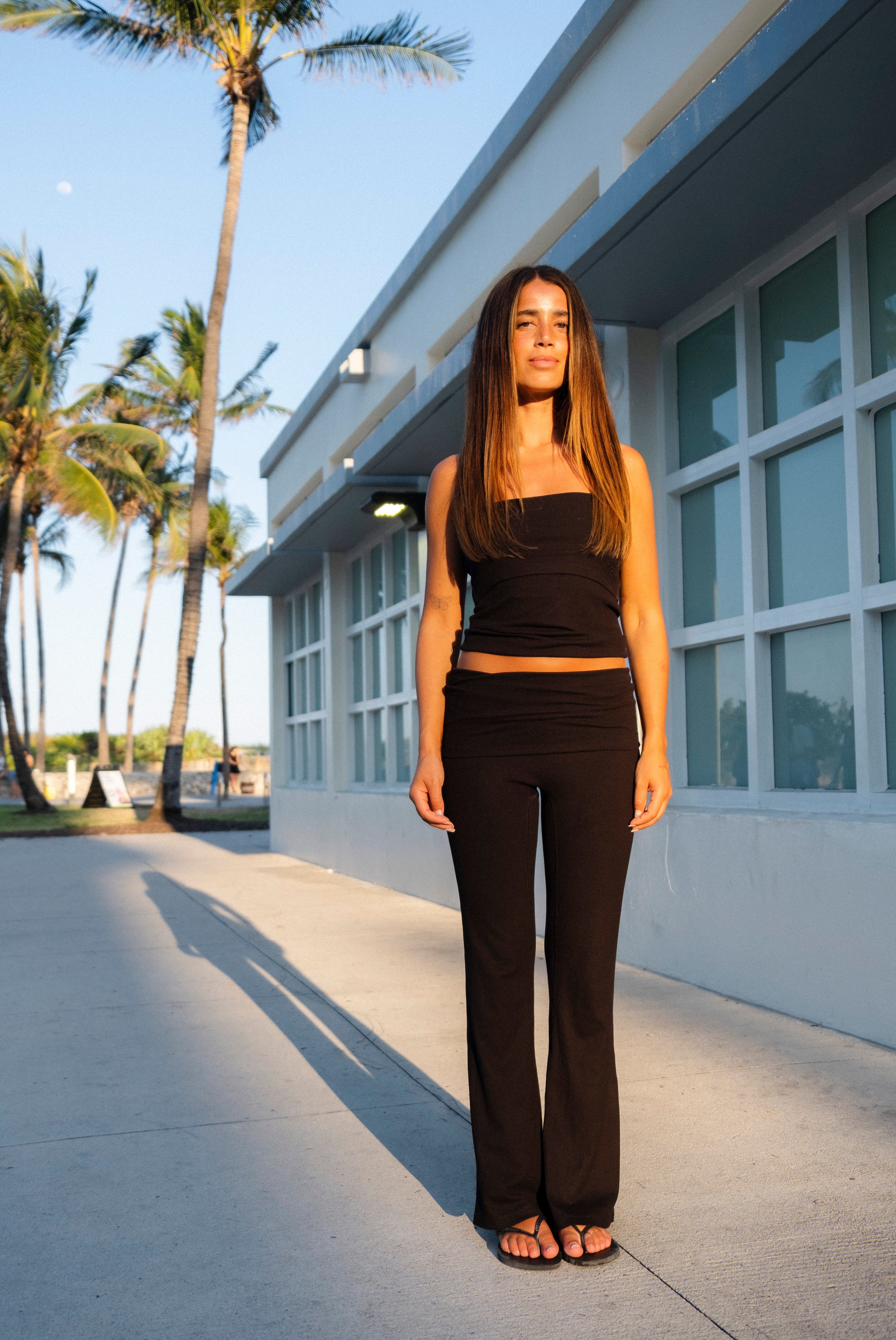 Exercere Tights Rib Fold Over Pants - Black